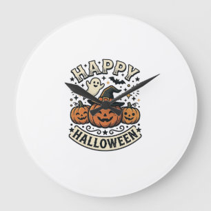 Reloj Redondo Grande Diseño de camiseta de fantasma de calabaza de Hall