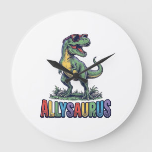 Reloj Redondo Grande Diseño de camiseta de gafas de sol de dinosaurio v