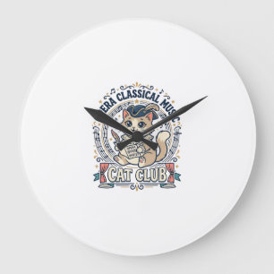 Reloj Redondo Grande Diseño de camiseta de gato lindo de música clásica