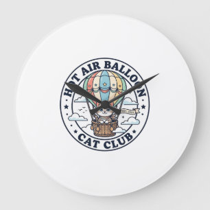 Reloj Redondo Grande Diseño de camiseta de gato lindo en globo aerostát