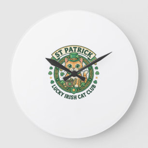 Reloj Redondo Grande Diseño de camiseta de gato lindo irlandés afortuna