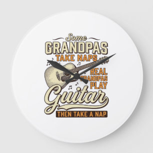 Reloj Redondo Grande Diseño de camiseta de grabado vintage de guitarra