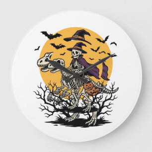 Reloj Redondo Grande Diseño de camiseta de Halloween de dinosaurio esqu