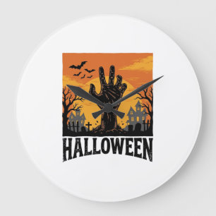 Reloj Redondo Grande Diseño de camiseta de mano de zombie de cementerio