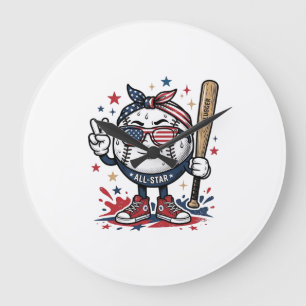 Reloj Redondo Grande Diseño de camiseta de mascota de béisbol patriota