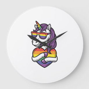 Reloj Redondo Grande Diseño de camiseta de orgullo de corazón de unicor