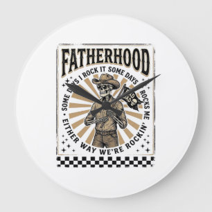Reloj Redondo Grande Diseño de camiseta de papá vaquero esqueleto vinta