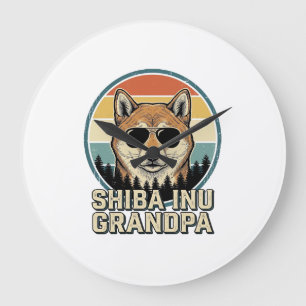 Reloj Redondo Grande Diseño de camiseta de perro abuelo Shiba Inu Vinta