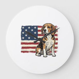 Reloj Redondo Grande Diseño de camiseta de perro con bandera patriótica