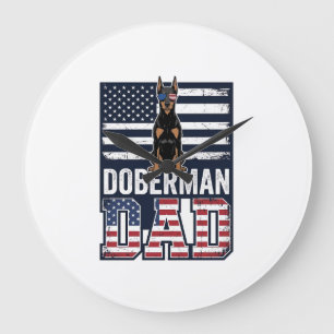 Reloj Redondo Grande Diseño de camiseta de perro patriótico Doberman Vi