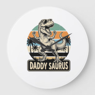 Reloj Redondo Grande Diseño de camiseta de puesta de sol de dinosaurio 