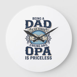 Reloj Redondo Grande Diseño de camiseta de puño vintage de papá y Opa_1