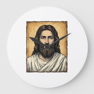 Reloj Redondo Grande Diseño de camiseta de retrato religioso grabado vi
