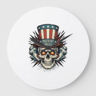 Reloj Redondo Grande Diseño de camiseta de sombrero de copa de cráneo p