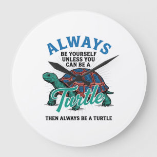 Reloj Redondo Grande Diseño de camiseta de tortuga sé tú mismo vintage_