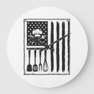 Reloj Redondo Grande Diseño de camiseta de utensilios de cocina Bandera