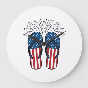 Reloj Redondo Grande Diseño de camiseta de verano de fuegos artificiale