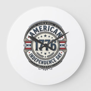 Reloj Redondo Grande Diseño de camiseta del Día de la Independencia est