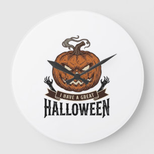 Reloj Redondo Grande Diseño de camiseta gótica de calabaza de Halloween