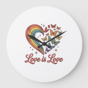 Reloj Redondo Grande Diseño de camiseta Orgullo Mariposa Corazón Amor E