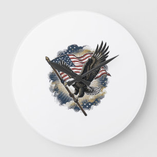 Reloj Redondo Grande Diseño de camiseta patriótica de bandera de águila