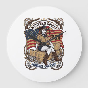 Reloj Redondo Grande Diseño de camiseta patriótica de vaquera occidenta