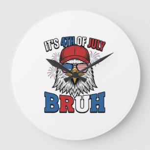 Reloj Redondo Grande Diseño de camiseta patriótica Funny 4th of July Ea