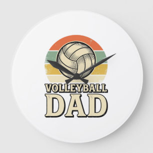 Reloj Redondo Grande Diseño de camiseta retro para papá de voleibol Vin