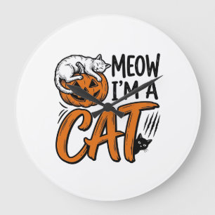 Reloj Redondo Grande Diseño de camiseta tipográfica de gato de calabaza