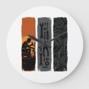 Reloj Redondo Grande Diseño de camiseta tríptico de herramientas de mec