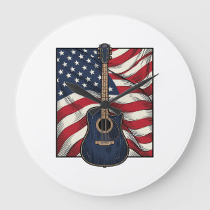 Reloj Redondo Grande Diseño de camiseta vectorial de bandera patriótica