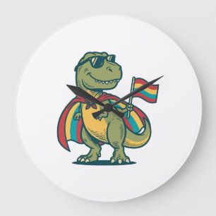 Reloj Redondo Grande Diseño de camiseta vectorial de dinosaurio orgullo
