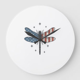 Reloj Redondo Grande Diseño de camiseta vectorial de libélula patriótic