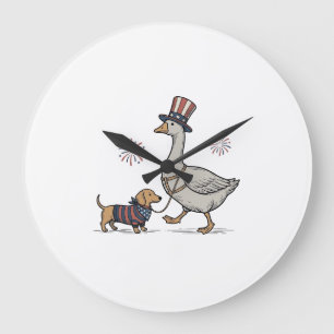Reloj Redondo Grande Diseño de camiseta vintage de ganso patriótico y d