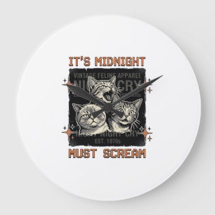 Reloj Redondo Grande Diseño de camiseta vintage de gatos gritando a med