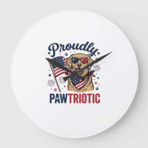 Reloj Redondo Grande Diseño de camiseta vintage patriota de perro Pawtr