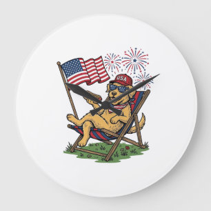 Reloj Redondo Grande Diseño de camiseta vintage patriótica de gatos USA