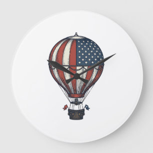 Reloj Redondo Grande Diseño de camiseta vintage patriótica de globo aer