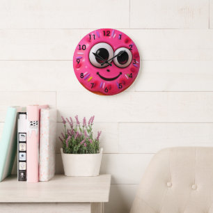 Reloj Redondo Grande Diseño de cara de donut lindo para niños