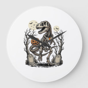 Reloj Redondo Grande Diseño de cementerio de Halloween de dinosaurio es
