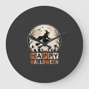 Reloj Redondo Grande Diseño de cementerio de luna de bruja feliz Hallow