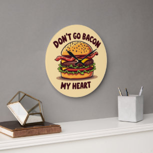 Reloj Redondo Grande Diseño de Cheeseburger Amante del Tocino con Chist