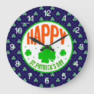 Reloj Redondo Grande Diseño de círculo del día de San Patricio feliz