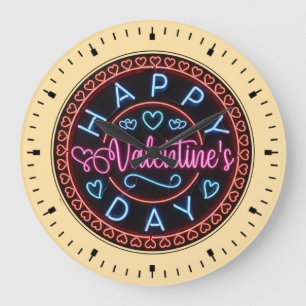 Reloj Redondo Grande Diseño de círculo del día de San Valentín feliz-67
