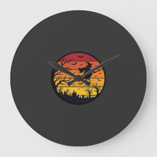 Reloj Redondo Grande Diseño de círculo retro de silueta de bruja de la 
