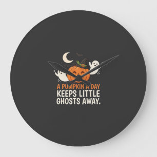 Reloj Redondo Grande Diseño de cita de Halloween de fantasma de calabaz
