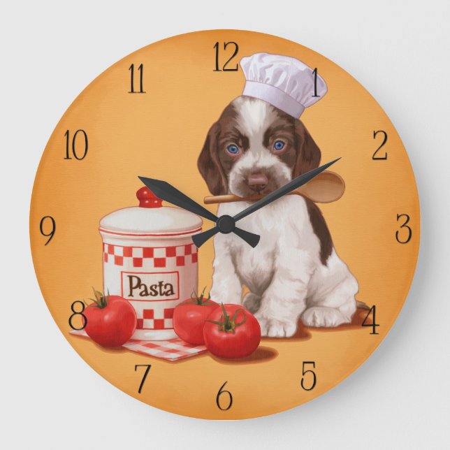 Reloj Redondo Grande Diseño de Cocker Spaniel Chef (Anverso)
