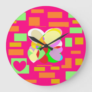 Reloj Redondo Grande Diseño de corazones felices en pasteles y cuadrado