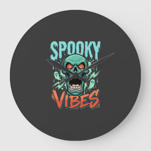 Reloj Redondo Grande Diseño de cráneo de fantasma de Halloween Vibracio