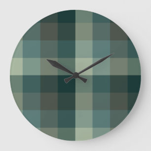 Reloj Redondo Grande Diseño de Cuadro de Gingham Verde